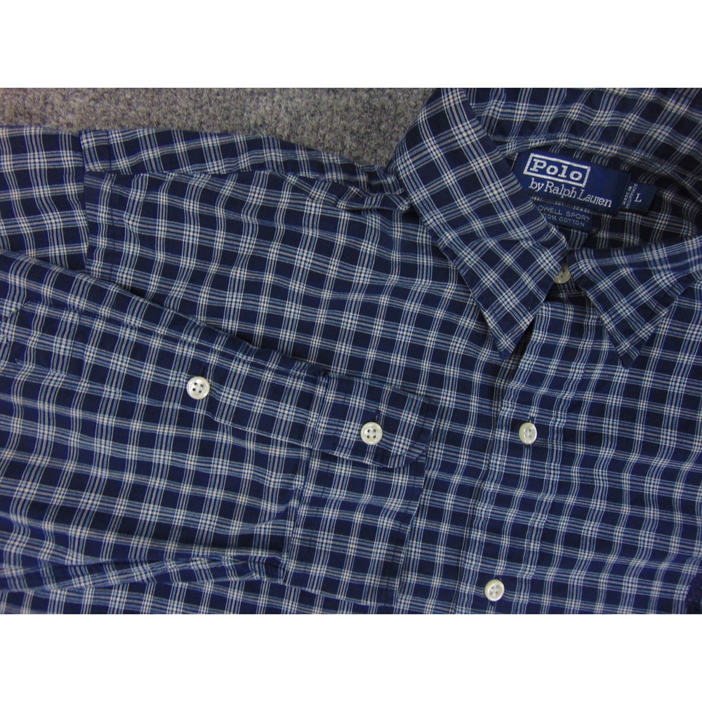 Polo Ralph Lauren Flannel Shirt Mens Large Lowell‎ Sport Blue Gray Plaid